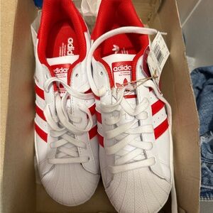 Adidas Superstar white and red size 8
